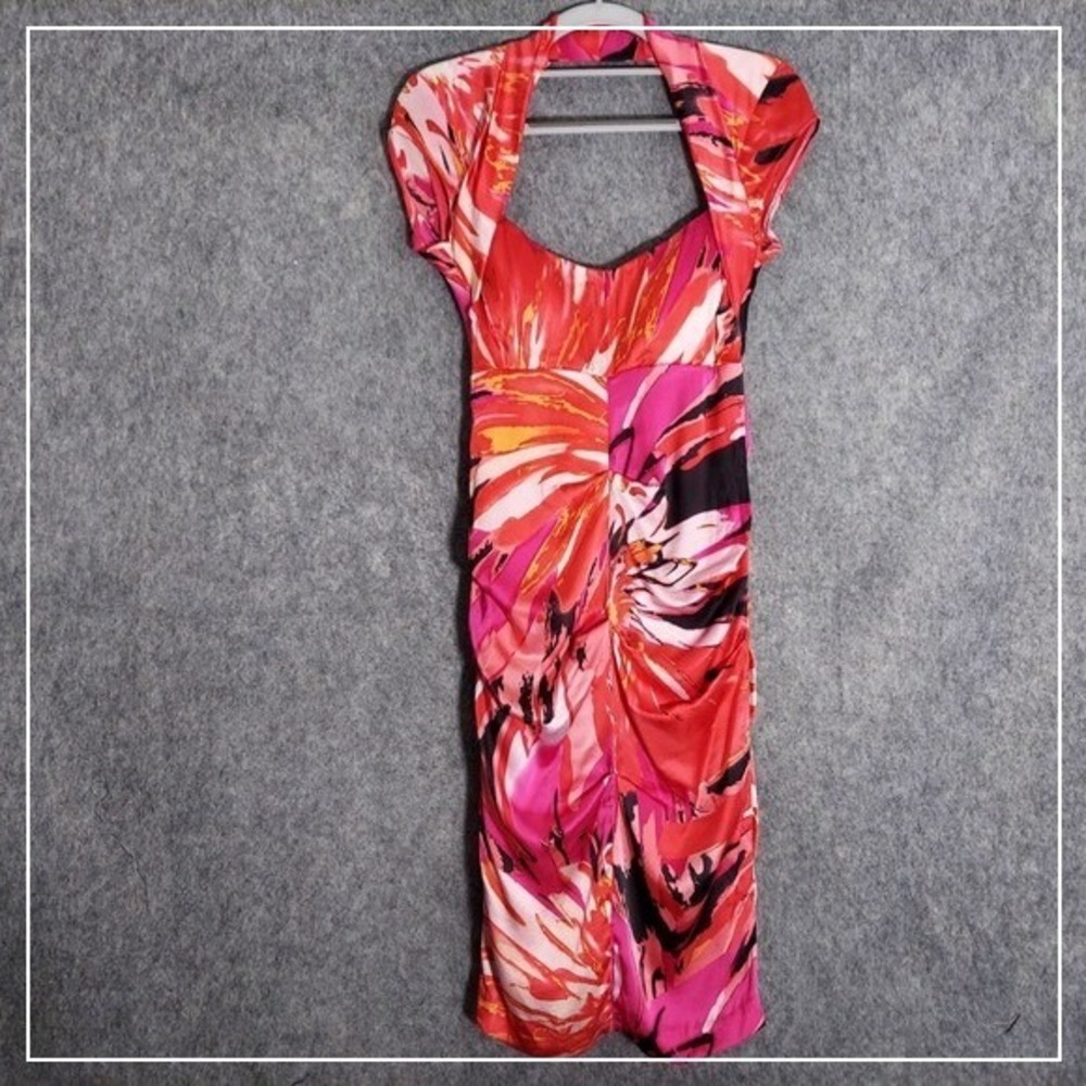 Cache Dress 4 Silk Cinched Ruched Cutout Open  Tropical Hawaiian Coastal‎ Resort